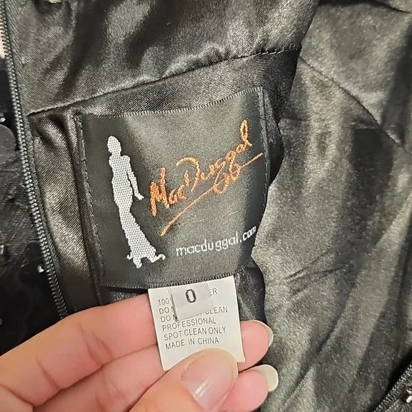 Mac Duggal Black Flower Applique Fit & Flare Dress - Picture 10 of 12